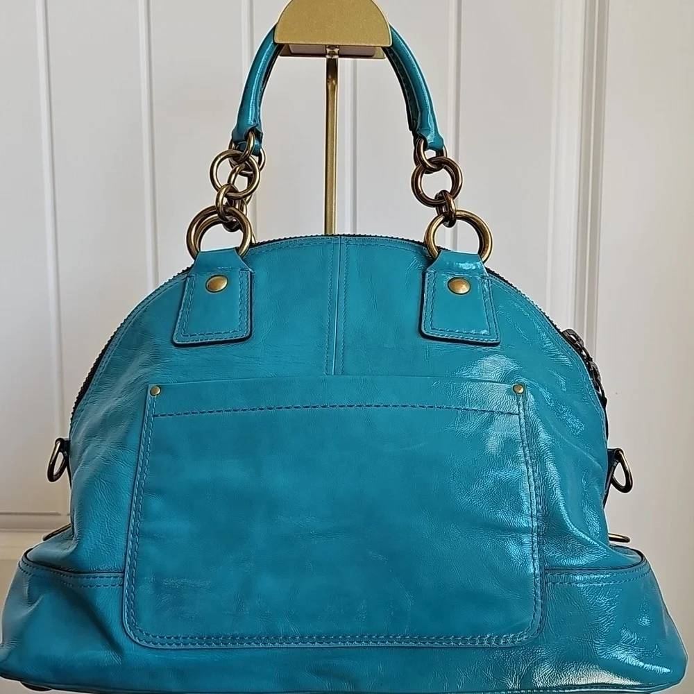 Coach 2008 Limited Edition Francine Turnlock Satchel Turquoise Legacy Lining